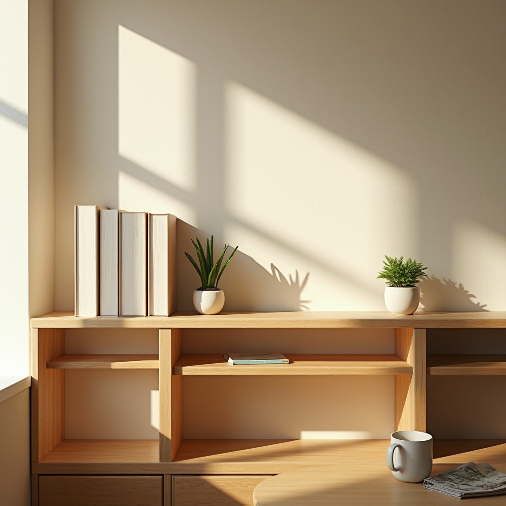 Bewusst leer gelassenes Regal in einer aufgeräumten Wohnung